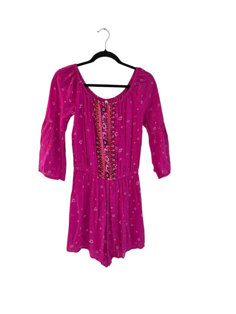 Mudd Floral On/Off Shoulder Bell Sleeve Pink Romper Women M Y2K Boho Hippie